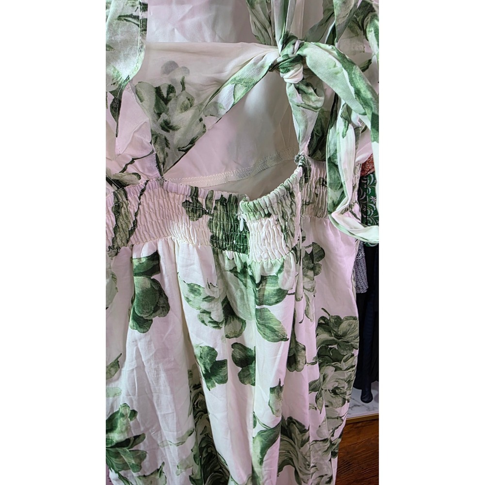 Taylor Green Floral Wide Leg Jumpsuit Ruffle Strap Cotton Womens Size Medium - Picture 12 of 13